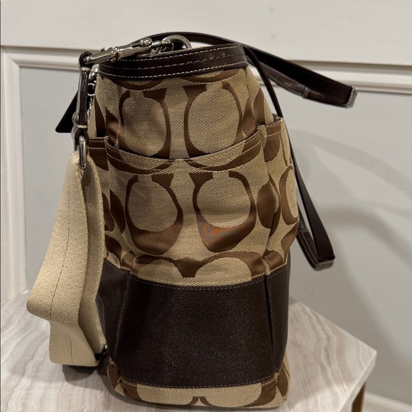 Coach Signature Stripe Baby Diaper Work Travel Large Canvas Brown Tote - Picture 6 of 17